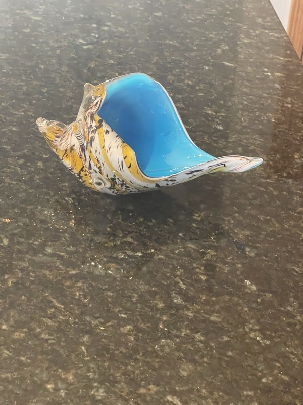 Hand Blown Glass Sculpted Seashell Murano Glass Figurine Blue