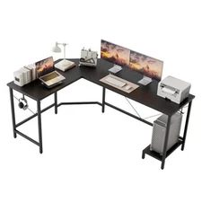 Modern L-Shaped Computer Desk with Monitor Stand | 66" Corner 66 inch Black