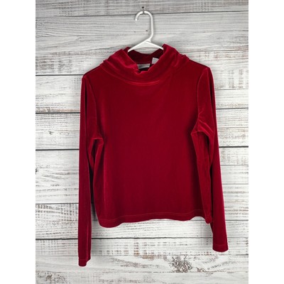 Jaclyn Smith Turtleneck Velvet Long Sleeve Top Red Small Holiday Christmas Work