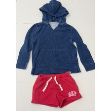 Gap Kids Hoodie and Shorts Set Boys Size S 6-7 Blue Red Excellent Casual Logo