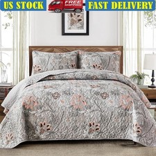 Botanical Floral Quilt Set Soft Microfiber Bedding 3 Pieces Coverlet Pillowcases