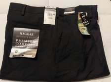 46 X 32 Haggar Mens Premium Comfort Stretch Stria Classic Dress Pant Black New