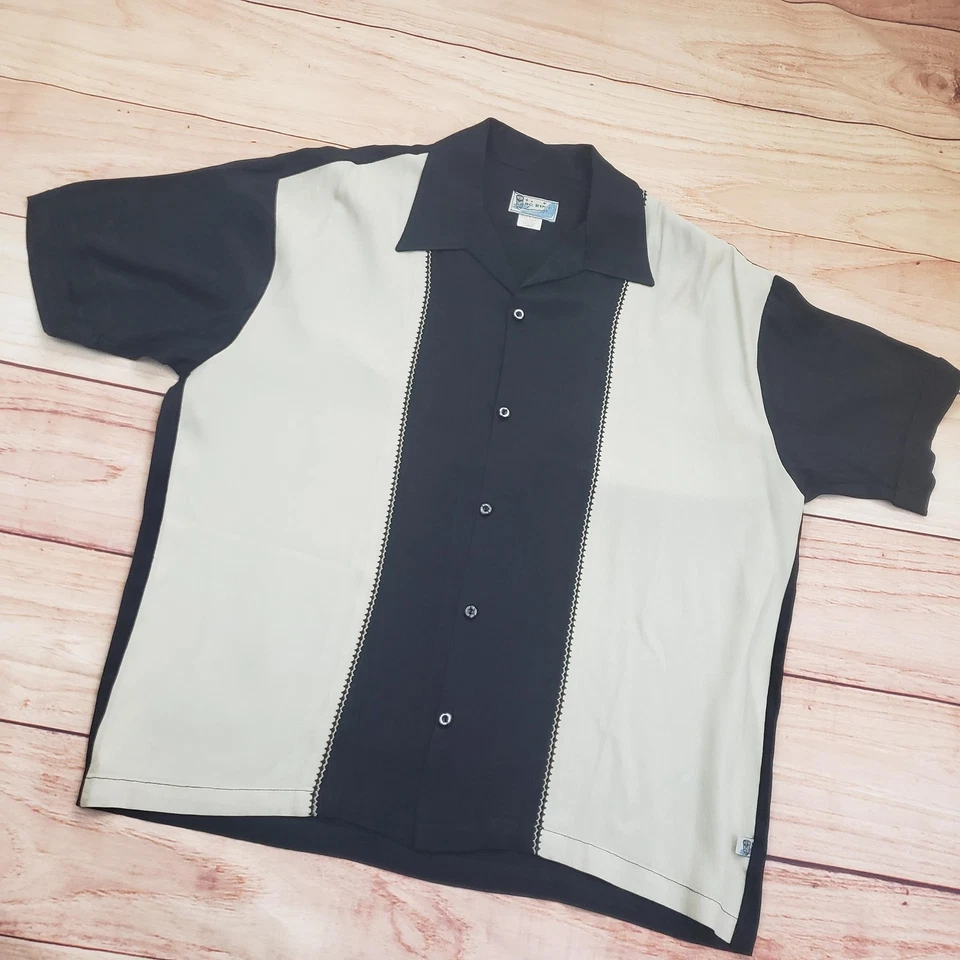 BC Ethic Lounge Shirt Mens Large Black Gray Outdoor Camp Button Up Bowling Tiki - Image 2 of 4