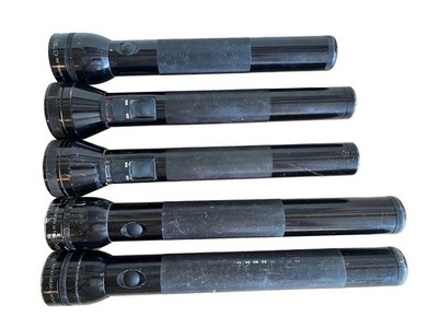 Mag-Lite Vintage Flashlight Black Aluminum Lot Of 5 D Cell Incandescent 80/90's