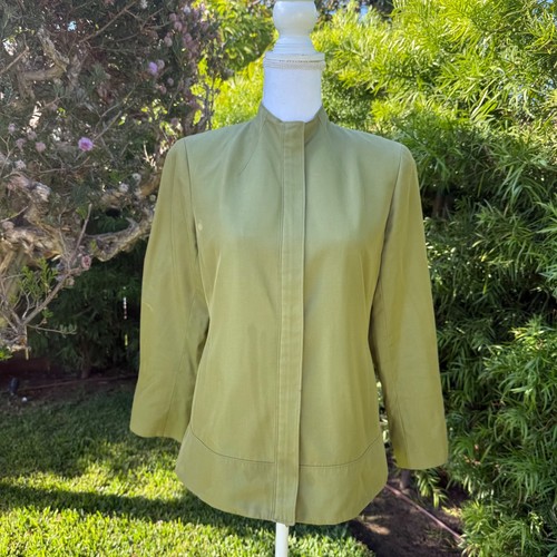 Lafayette 148 NY Green Cotton Silk Zip Front Mandarin Collar Jacket Size 4 - Picture 14 of 15