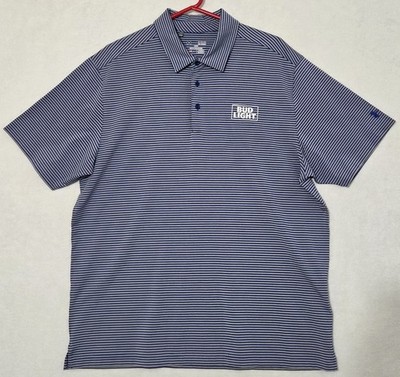 Under Armour BUD LIGHT Men's Blue Striped Size XL Polo Golf Shirt Short Sleeve