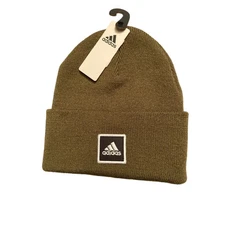 Men's Wide Cuff Fold Beanie Skully Knit Winter Hat OSFA Olive Green/ Black/White