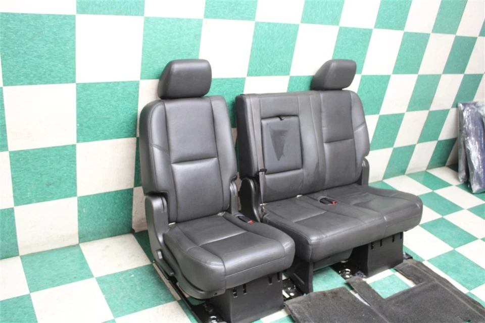 *WEAR* 13' YUKON LWB Black Leather Rear 2nd Row Bench Seat Assembly Carpet Trim Foto 3 de 4