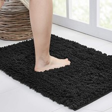 Walensee 72x24 Inch Black Non Slip Bath Mat Water Absorbent Chenille Rug