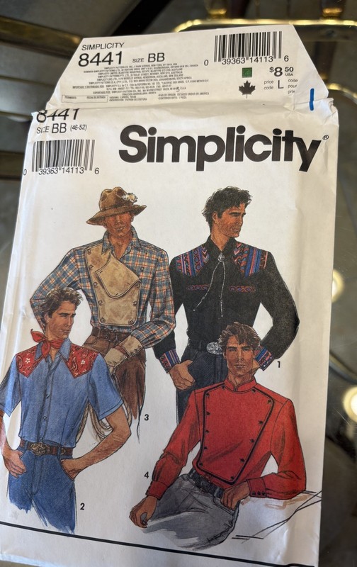 Vintage Simplicity Pattern 8441 Men's Western Shirt  Size 46-52