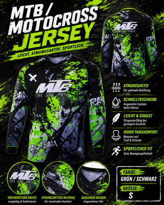 MTB Motocross Jersey Langarm Grün Schwarz Racing Shirt Downhill Enduro MX Bike