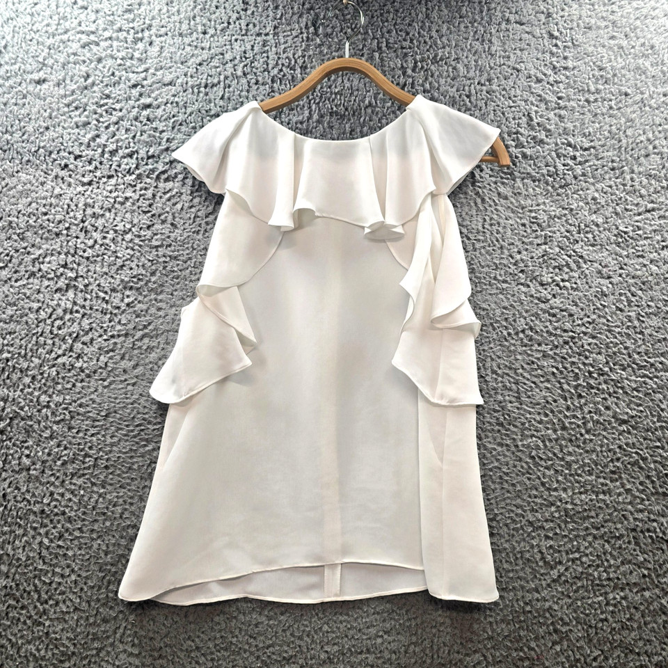 Cue Womens Blouse Top Size 14 White Sheer Sleeveless Ruffle