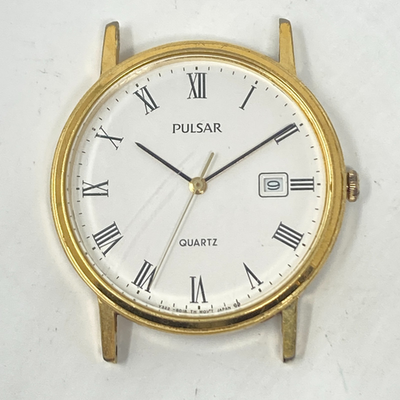 #ad Vintage Pulsar Watch Men 32mm Gold Tone FOR PARTS REAPAIR Date V322 8000 $7.96