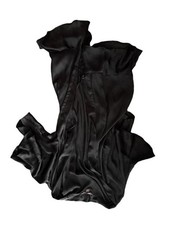 Victoria's Secret Black Satin Robe with Ruffle Detail