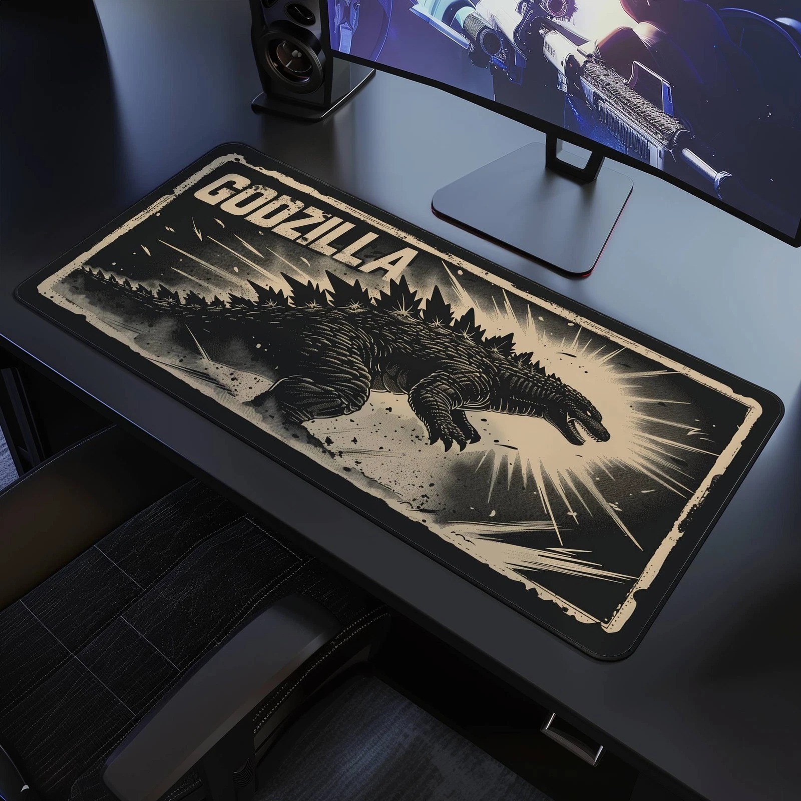Godzilla Desk Mat, Kaiju Mousepad XL XXL, Gift for Monster Movie & Anime Fans