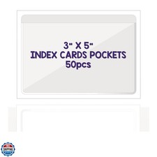 Clear Adhesive 3" x 5" Index Card Pockets With Top Open Loading, 50 Pack, Pla...