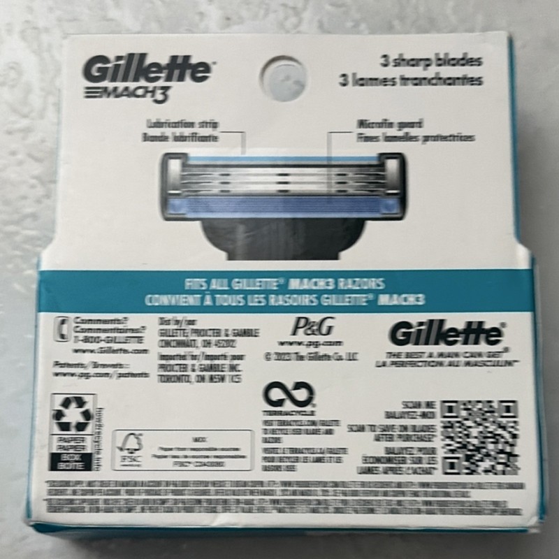 Gillette Mach3 Cartridge Blades Refills 3-Blade for Men Face Razors