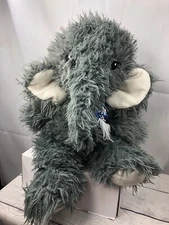 Elephant Large Plush Gray Hug Fun 21 in Blue White Winter Scarf Furry
