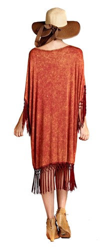VELEZRA Womens Oversized Poncho Boho Fringe Bohemain Chic Short Sleeve Dress - Picture 4 of 12