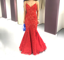 Glamorous Red Mermaid PROM dress size 2 with corset tie back and train