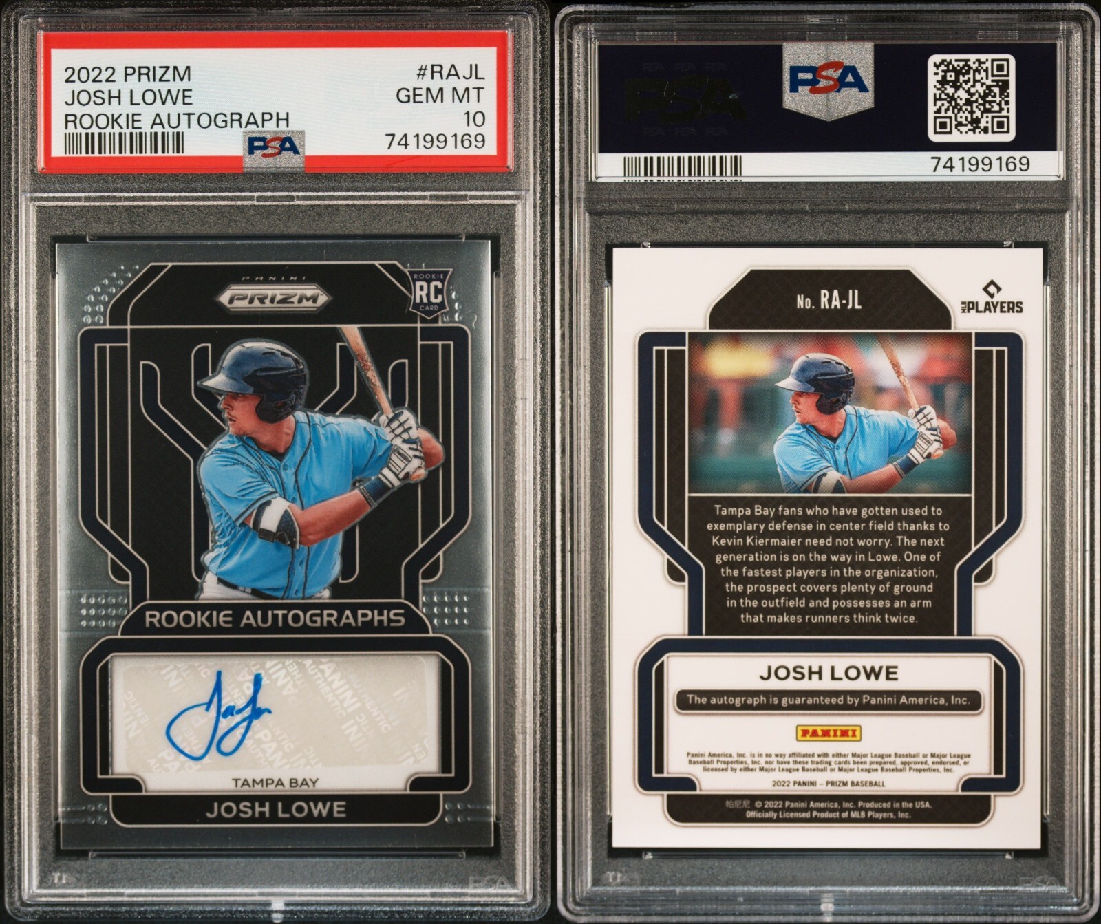 PSA 10 2022 Panini Prizm Rookie Autographs #36 Josh Lowe RC Tampa Bay Rays POP3