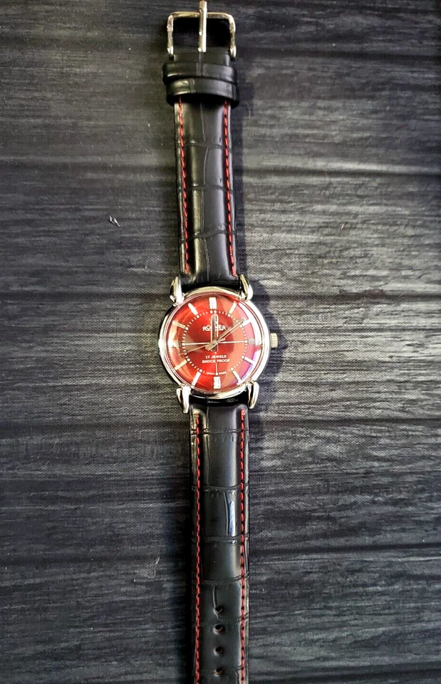 Rare Roamer Brevete Swiss Mens Manual Watch Slv Red Blk✨ - Image 3 of 4