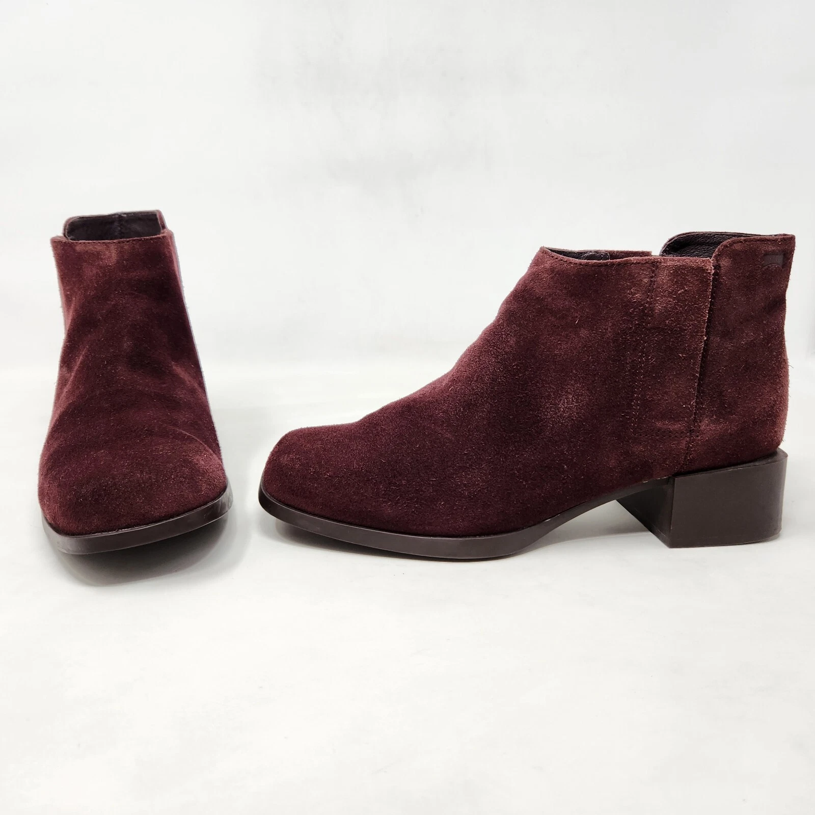 CAMPER ANKLE BOOTS BOOTIES RED BURGUNDY SUEDE SLIP ON WOMENS SIZE EU 37 US 7