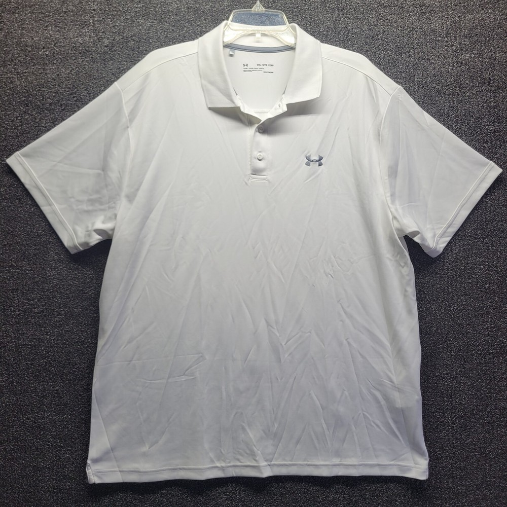 Under Armour Polo Shirt Men's Sz 2XL White Heat Gear Golf Breathable Stretch