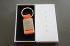 Genuine OEM Volvo Basic Orange Canvas & Silver Stainless Steel Keychain Key Ring