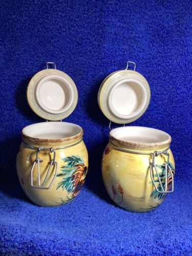 Vintage En Provence Keramik Hahn Motiv Druckknopfverschluss Deckel Kanister, 2er Set - Bild 8 von 8