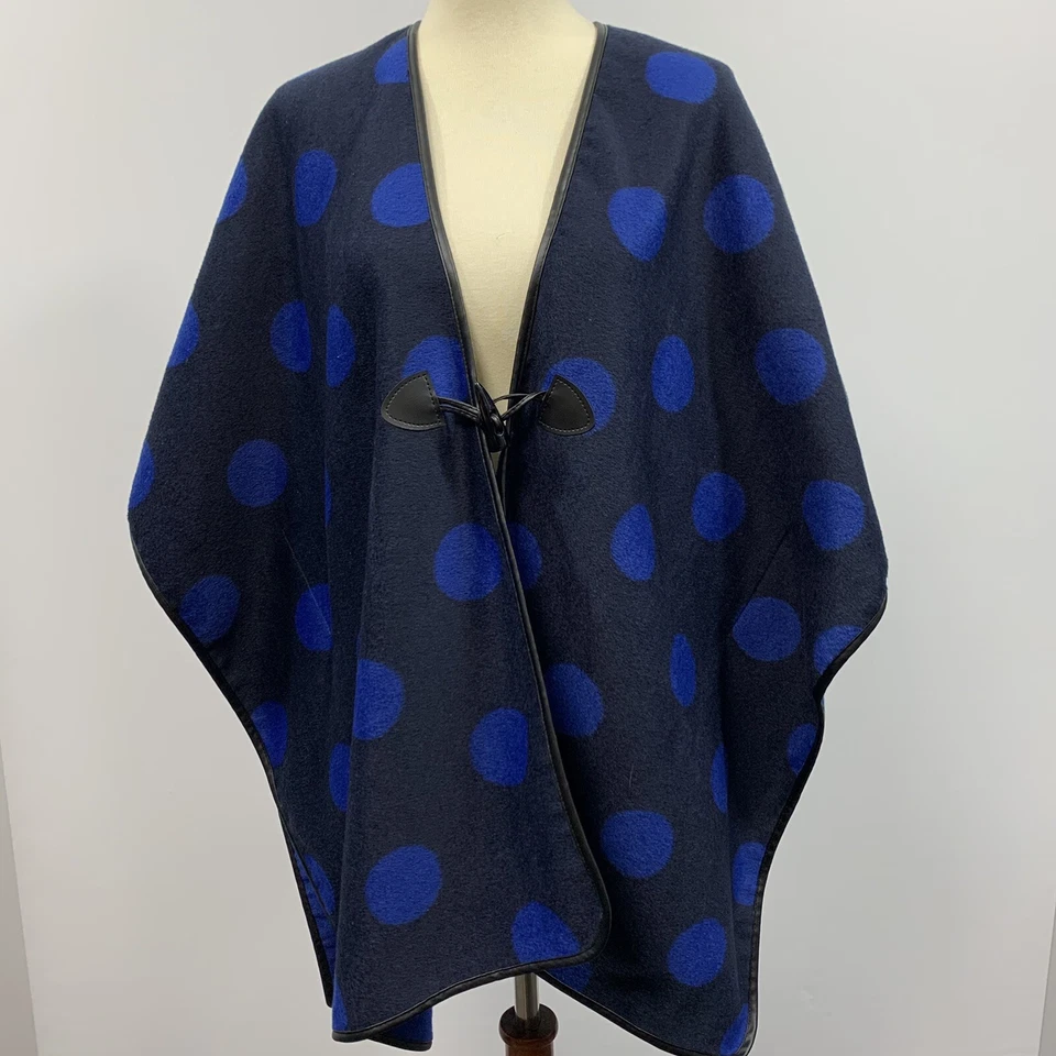 No Brand Name Poncho multi blue polka dot faux leather trim front clasp  No Size - Image 3 of 4