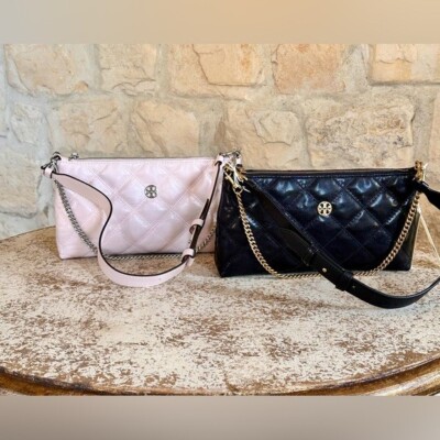 Tory Burch Willa Zip Shoulder Quilted Handbag Leather Authentic