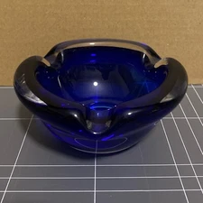 Vintage Blue Glass Ashtray, 1950's? Excellent condition.