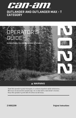 Can Am Owners Manual Book Guide 2022 Outlander MAX 1000 XT-P