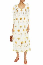 NWT ANTIK BATIK Cotton Mousseline Midi Dress Palm Print US8/FR40