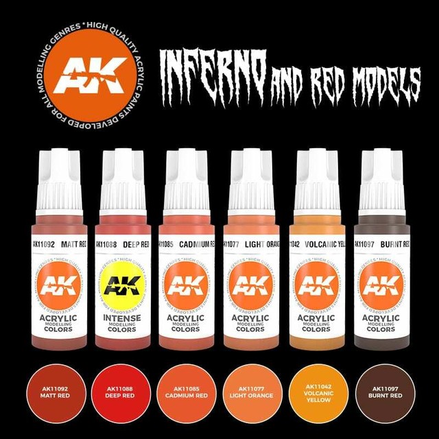 Inferno & Red Models 17ml Acrylic Paint 6 Bottles AK Interactive 11604