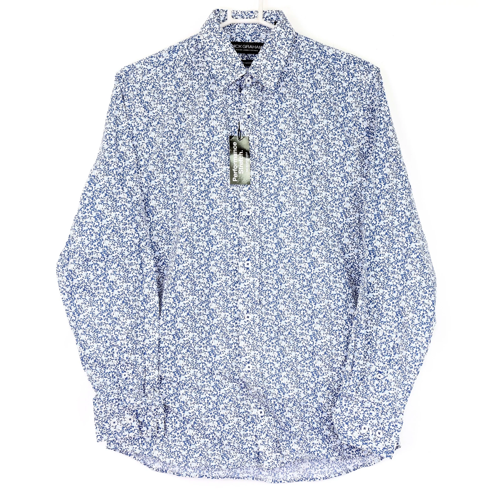 Nick Graham Men's Stretch Modern Fit Dress Shirt $65, Medium 15.5/34-35, Navy