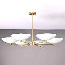 6 Lights Brass Pendant Lamp Ambient Light Dome white ceiling chandelier by L D