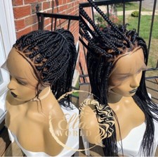 Ready To Ship Next Day Full Lace Triangle Parting Medium Box Braids Wig Braided