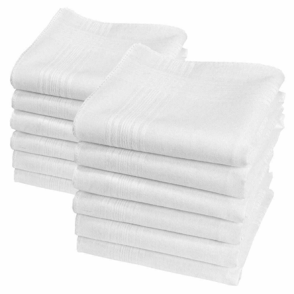 2 Packs Of 7 Mens/Gentlemens White Handkerchiefs, Embroidered