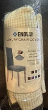 Enova Home Luxury Chair Covers Knitted Spandex Cream Color with Squares - A0009
