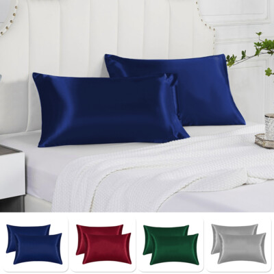 Luxurious Satin Silk Pillowcase Cover Soft Bedding Set of 2 Pcs Pillow Covers