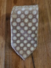 VAN HEUSEN MENS SILK NECKTIE TIE TAN BEIGE ART DECO CIRCLES WPL 2831 MADE IN USA