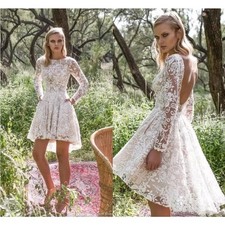 Short Lace Wedding Dresses Long Sleeves Garden Beach Boho High Low Bridal Gowns