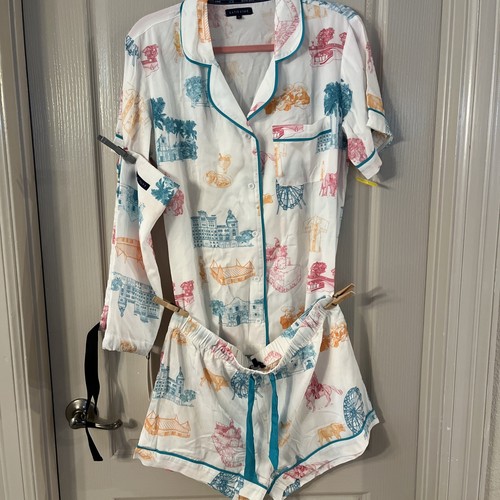 Katie Kime Fiesta Alamo 2 Pc PJ Set Short Sleeve Top & Shorts Size Medium New