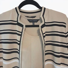 Ming Wang Sweater & Tank Top Set, open front cardigan, black & beige 2-pc sz M