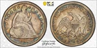 1847 SEATED LIBERTY DOLLAR PCGS VG 10 LOVELY RINGS OF FLUORESCENT BLUE AND