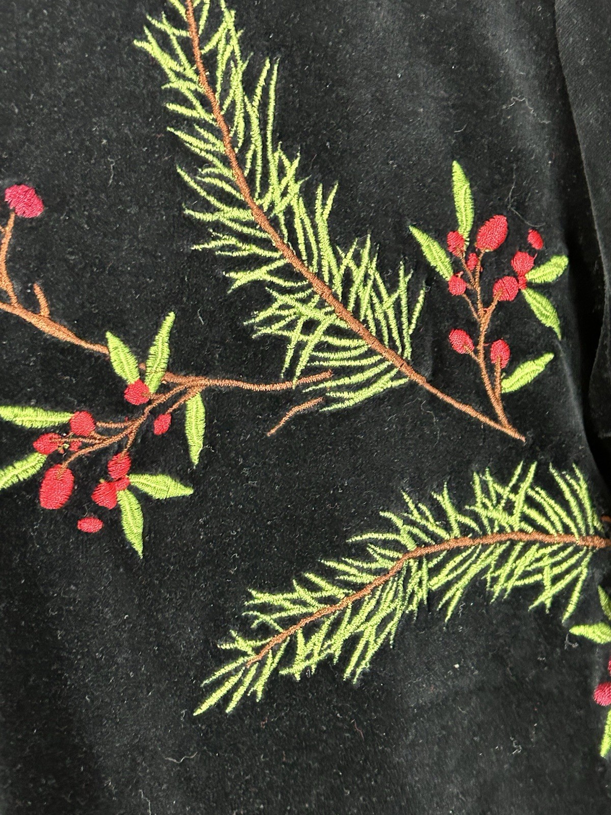 susan bristol cardigan Velvet Winter Pine Sprigs Berries Medium Christmas