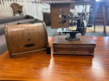 Antique Lead MK1 Sewing Machine in Bentwood Case Matching Serial Numbers Japan