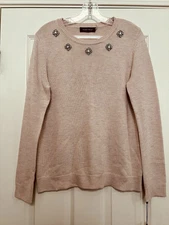 IVANKA TRUMP Blush Pink Knit Pullover Sweater Large Rhinestone Neckline
